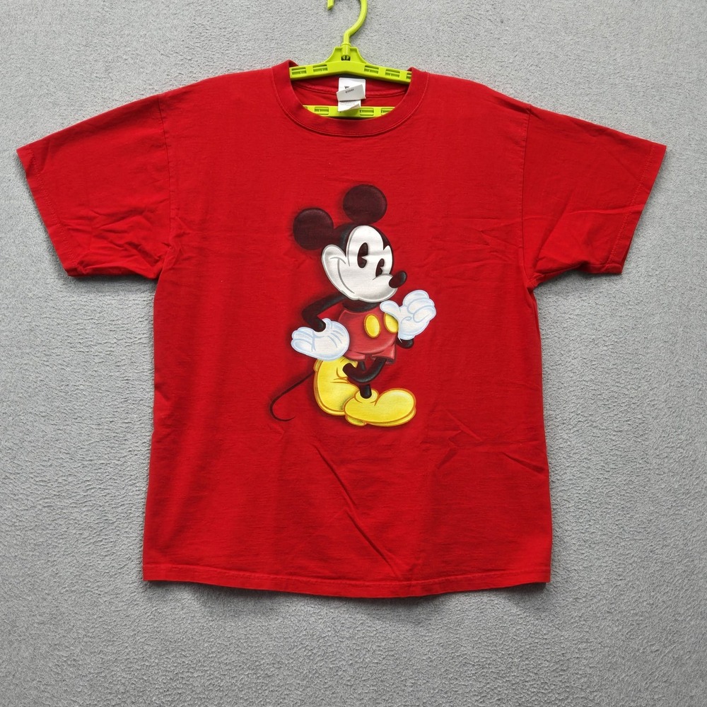 VINTAGE The Disney Store Men Shirt LARGE Red Mickey Mouse Graphic Made in USA
